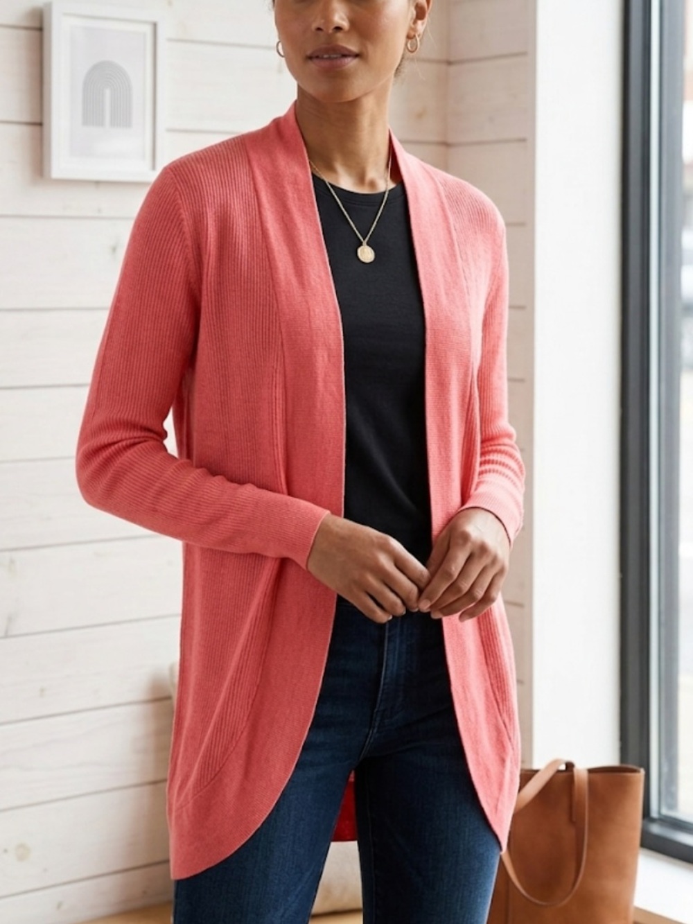A New Day Coral Pink Peach Open Front Ribbed Cardigan Sweater Soft Layer Size XX